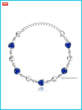 Sterling Silver Tennis Bracelet Heart Created Sapphire Birthstone